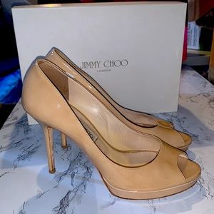 Jimmy Choo Luna Peep Toe Pumps in Nude